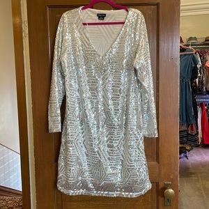 City Chic white/silver sequin dress